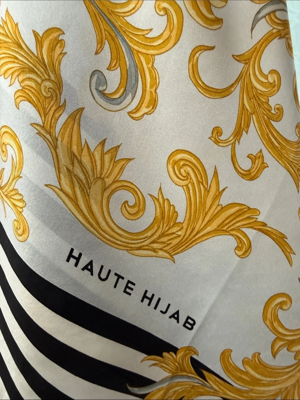 White and Gold Baroque Print Scarf